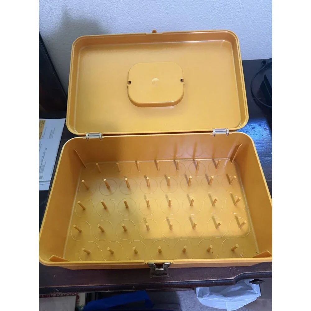 Wilson Mfg Wil-Hold Yellow Plastic Sewing Box Two Levels One Handled Tray